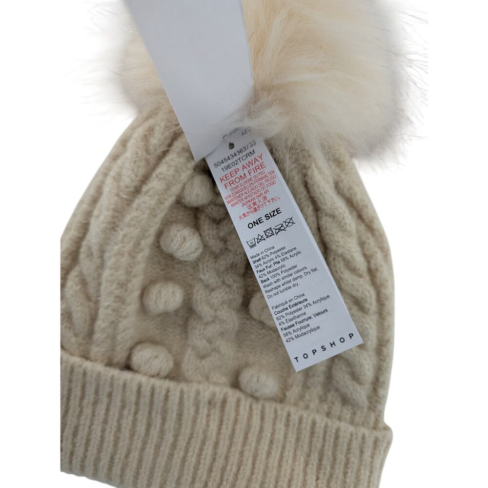 Cream Cable Knit Beanie Cuffed Pom Hat by Topshop - Picture 3 of 4